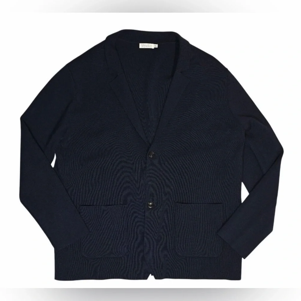 Collars&Co NWT Milano Deconstructed Knit Swazer Merino Blend Sweater Blazer Navy
